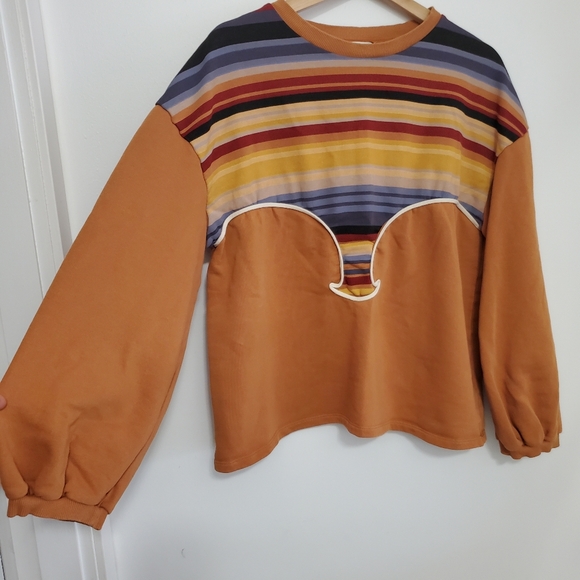 Zara Sweaters - Zara Medium Sweater Trafaluc Striped Oversized Top Sunset Western Orange Aztec